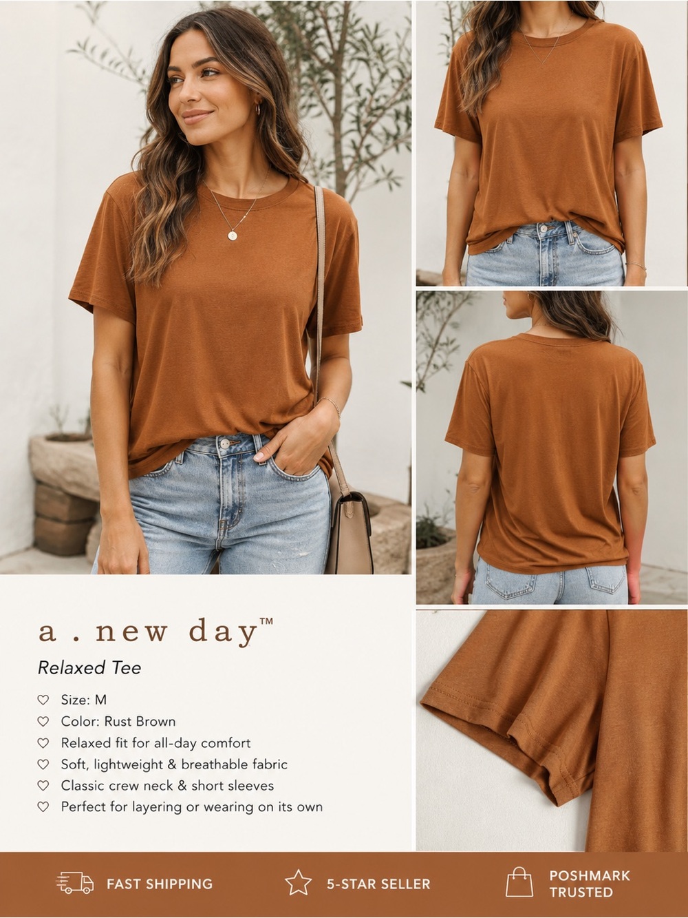 a new day Rust Brown Relaxed Short Sleeve Tee